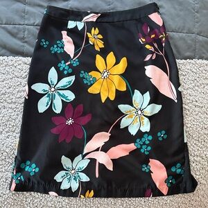 Who What Wear Black A-Line Skirt with Yellow, Teal & Pink Floral Print
